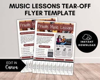 Musikunterricht-Business-Flyer | Bearbeitbare CANVA-Vorlage mit abreißbaren Flyer-Registern | Für Musiklehrer, Klavierunterricht, Gitarrenunterricht und mehr