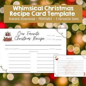 Printable Christmas Recipe Card Template - 5x7, 4x6, 3x5 recipe cards, Perfect for Christmas Parties, Cookie Exchanges, Holiday baking