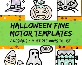 Modèles d'Halloween pour activités motrices fines pour travaux de peinture, de bricolage ou de pâte à modeler | Activités pour enfants, adultes et personnes âgées