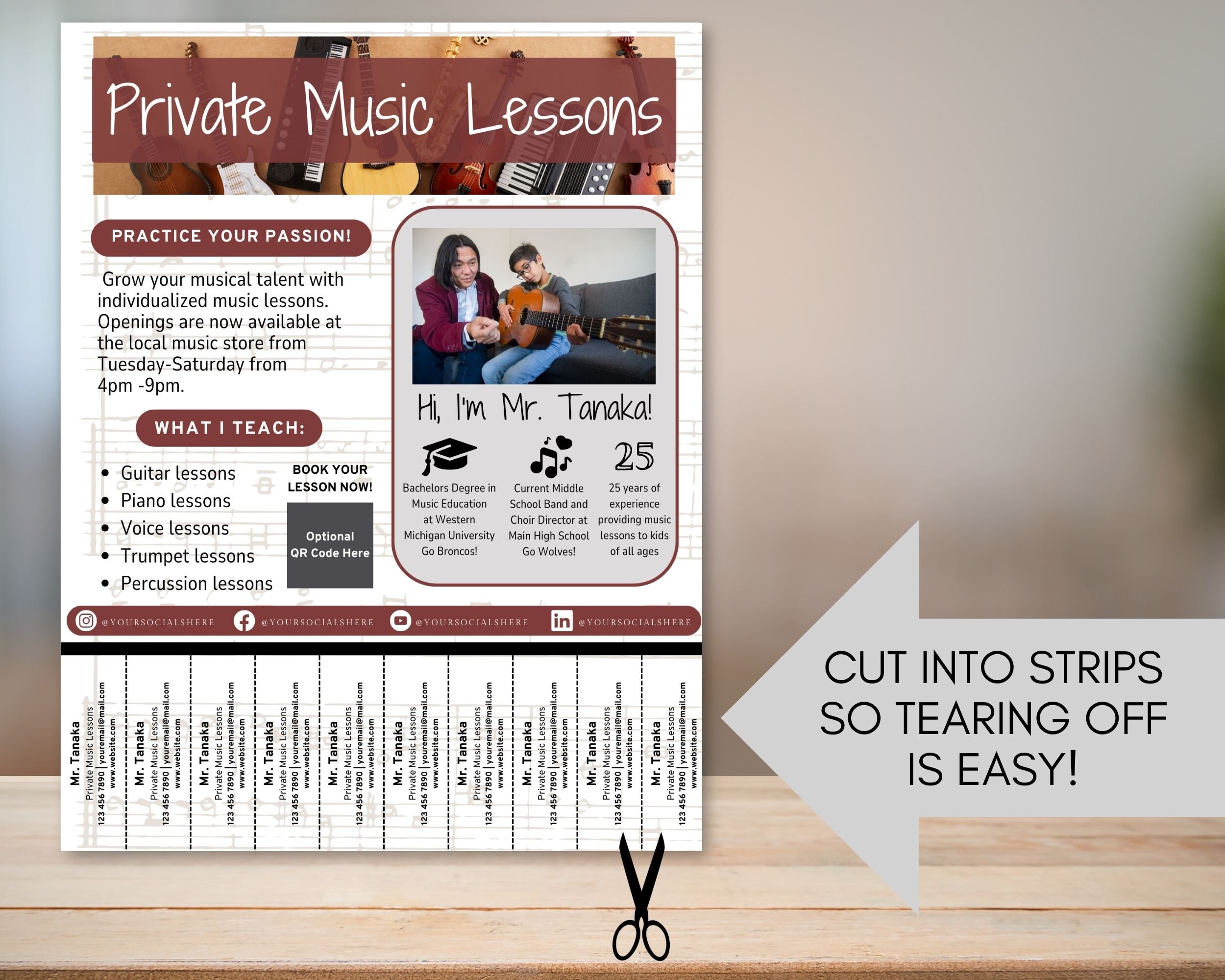 Lesson Flyer Viola Music Lessons Business Flyers | Editable CANVA Template With Tear off ...