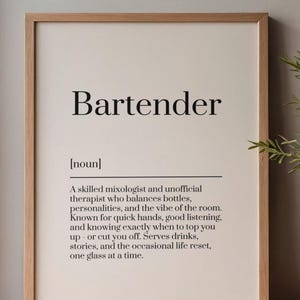 Impresión de definición de barman: arte minimalista para bar, decoración de cuevas masculinas (descarga digital)