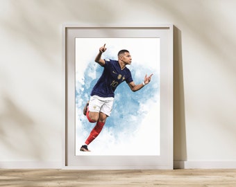 Kylian Mbappé Frankrike Fotboll Konsttryck, Heminredning (Digital Nedladdning)