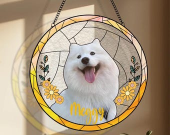 Atrapasol de vitral con foto en memoria de mascota, Atrapasol de vitral personalizado con retrato de perro, Regalo en memoria de perro, Pérdida de un perro, Regalo para recordar a una mascota