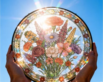 Atrapasueños personalizado con flores de nacimiento, ramo con nombre familiar para colgar en la ventana, regalo significativo para mamá y abuela, regalo para el Día de la Madre.