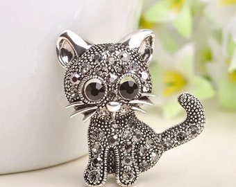 Black cat crystal, full rhinestones, gift for cat lover, kitty, high quality sparkling, Christmas gift ideas, handmade, cat brooch pin, gift