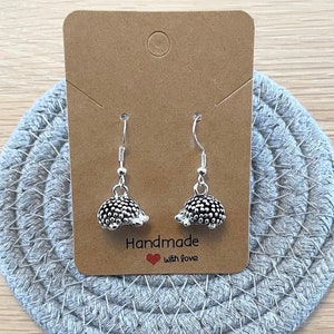 Hedgehog Earrings,Hedgehog Gift for Her, Hedgehog Earrings, Nature Earrings, Everyday Earrings, Sterling Silver hooks Tibetan charm Earrings