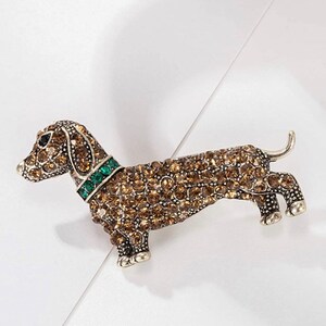 Dachshund vintage gold plated dog brooch, pendant,sausage dog, luxury, pin, gold crystal, animals, dogs, gift for mom,gift for her,dog lover