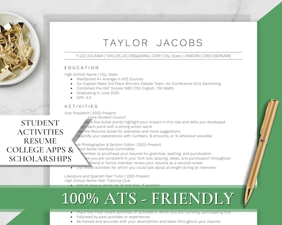 Student Resume Template, Activities Resume, High School Resume, Scholarship Resume, College Admissions Resume, College Application Resume