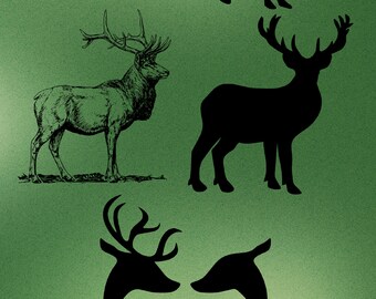 5 Hirsch Silhouetten | Schnittdatei | Clipart | Einsetzbar für Kleidung, Poster, Karten, Sticker, Holz, Basteln | SOFORTIGER DOWNLOAD | HIRSCH3