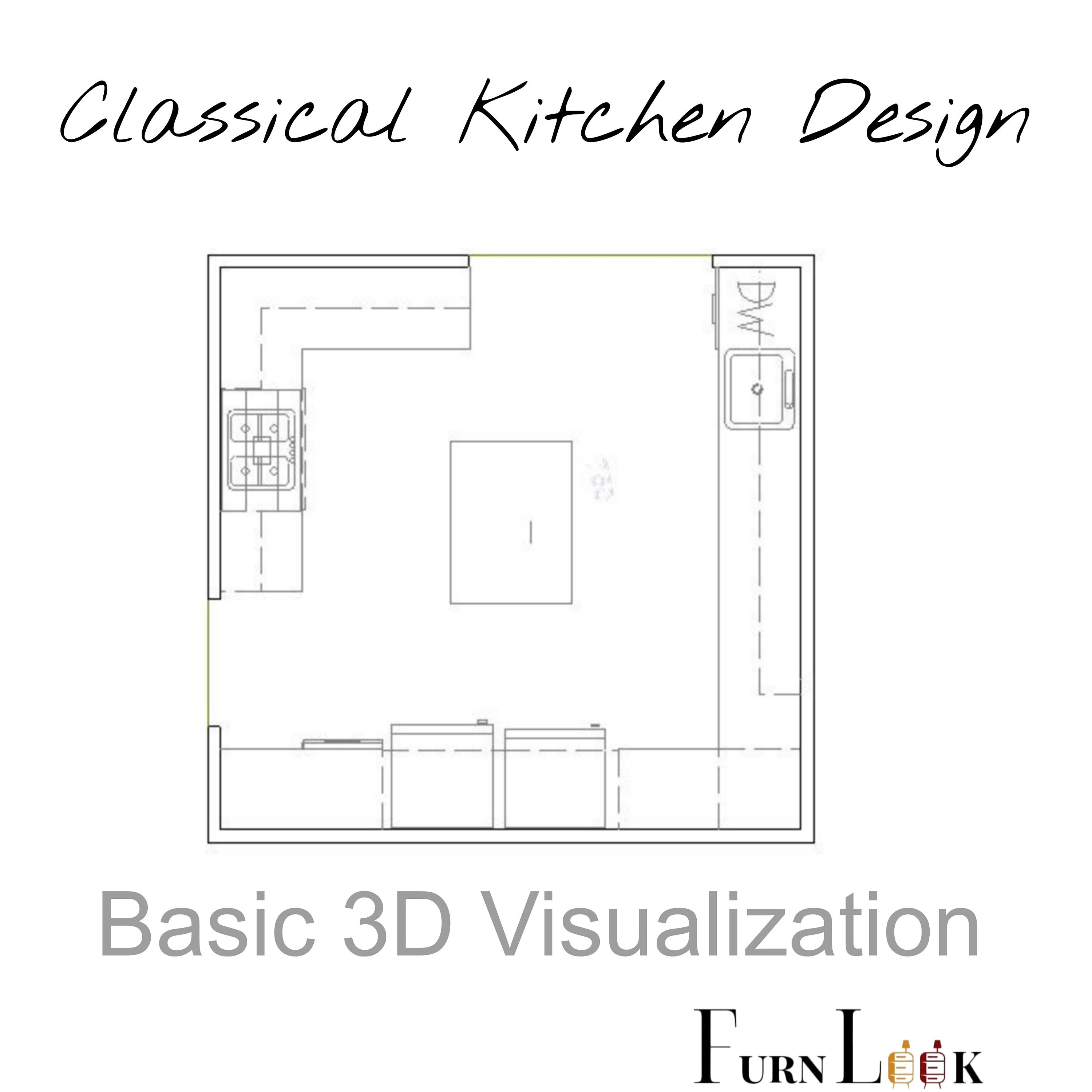 Basic 3D Kitchen Design Kitchen Renovation Customised Etsy