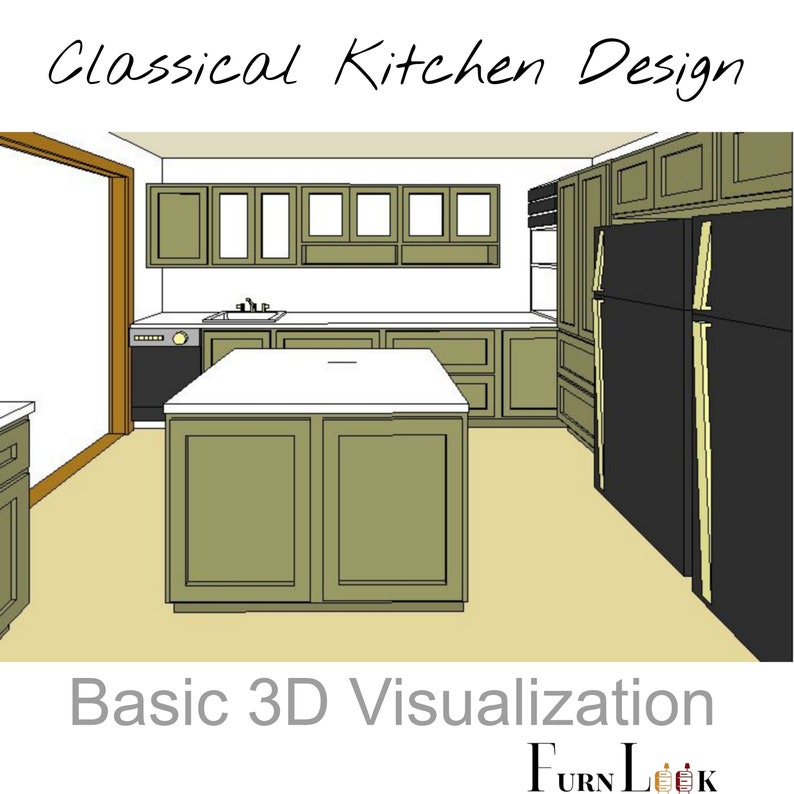 Basic 3D Kitchen Design Kitchen Renovation Customised Etsy