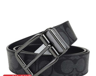 Coach Needle Buckle Double-Sided Belt Belt Men Width 3.8 Cm Charcoal Gray