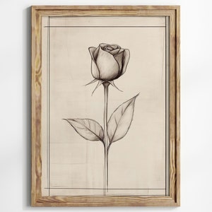 Elegant Single Rose Sketch Print, Minimalist Flower Art, Simple Rose Wall Art, Botanical Art Print, Black and White Flower Decor