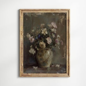 Spring Floral Still Life Art Print, Vintage Flower Bouquet Wall Decor, Impressionist Oil Painting Print, Romantic Cottagecore Decor