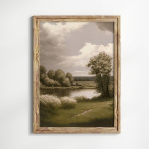 Peinture d'arbre de printemps, impression de paysage de pays antique rustique, tons sourds vintage, décor de ferme neutre, décor d'art mural téléchargeable image 1