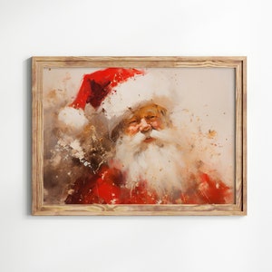 Vintage Santa Claus Portrait Painting Print, Abstract Christmas Printable Art, Winter Oil Painting, Vintage Xmas Holiday Wall Art image 1
