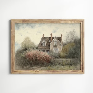 Cottage Spring Watercolor Print, Garden Watercolor Print, Spring Wall Art Home Decor, Impressionist Farmhouse Cottagecore Watercolor Print
