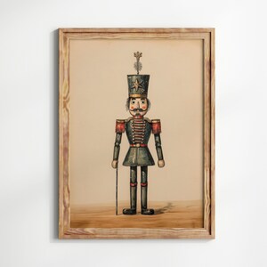 Impresión de ilustración de cascanueces de Navidad vintage, decoración navideña vintage, decoración de habitación para niños, decoraciones navideñas, arte de pared para niños