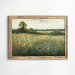 Wildflowers & Field, Spring Meadow, Vintage Country Landscape, Impressionist Art Printable Wall Decor, Farmhouse Decor
