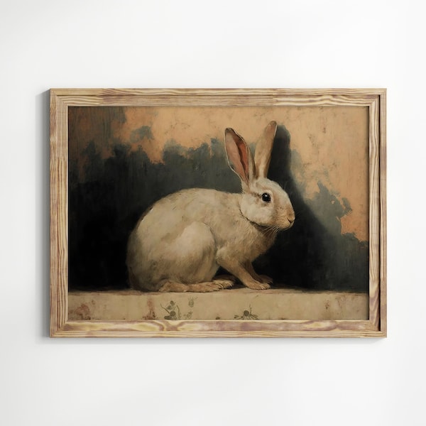 Vintage Bunny Oil Painting, Printable Digital Home Wall Art Decor, Rabbit Wall Decor, Fine Art Print, Downloadable Printable Art