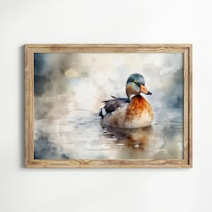 Duck Print Watercolor Painting, Summer Print, Country Farmhouse Decor, Summer Wall Art, Country Nursery Wall Art, Old Spring Art image 1