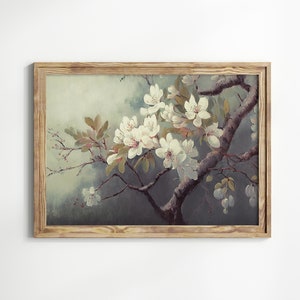 Cherry Blossom Flowers and Branches Art Print, Vintage Spring Blossoms Print Digital Download, Easter Artwork, Spring Home Decor