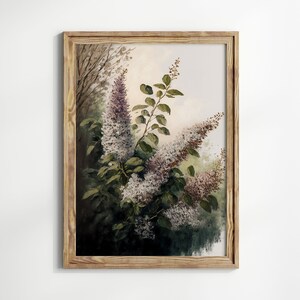 Acuarela vintage de lilas, impresión rústica antigua, decoración de granja, arte mural de primavera descargable