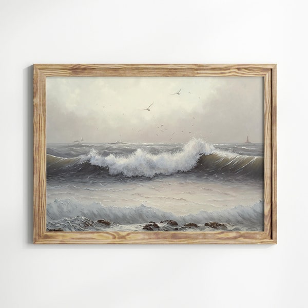 Vintage Ocean Seascape Art Print Digital Download, Seascape Painting,  Beach Artwork, Ocean Water Wall Art, Landscape Prints