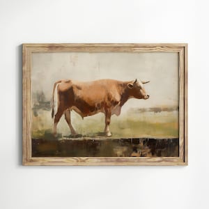 Cow Print, Cow Vintage Abstract Painting Art Print, Farm Animals, Farmhouse Country Decor, Southwest Art Decor, Muted Art Print