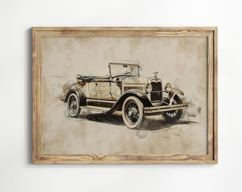 Old Vintage Car Sketch Print, Automotive Decor, Vintage Automobile Art, Antique Motor Wall Art, Downloadable Printable Art