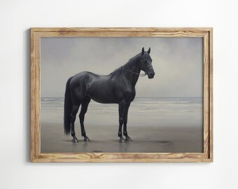 ヴィンテージの馬の絵画：フランスの田舎の農家のアート（デジタル