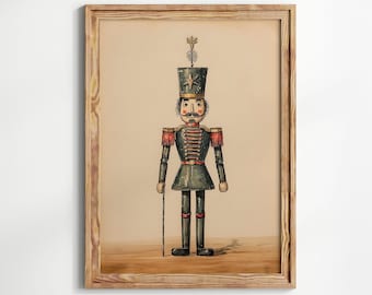 Vintage Christmas Nutcracker Illustration Print, Christmas Decor Vintage,  Boys Room Decor, Xmas Decorations, Kids Wall Art