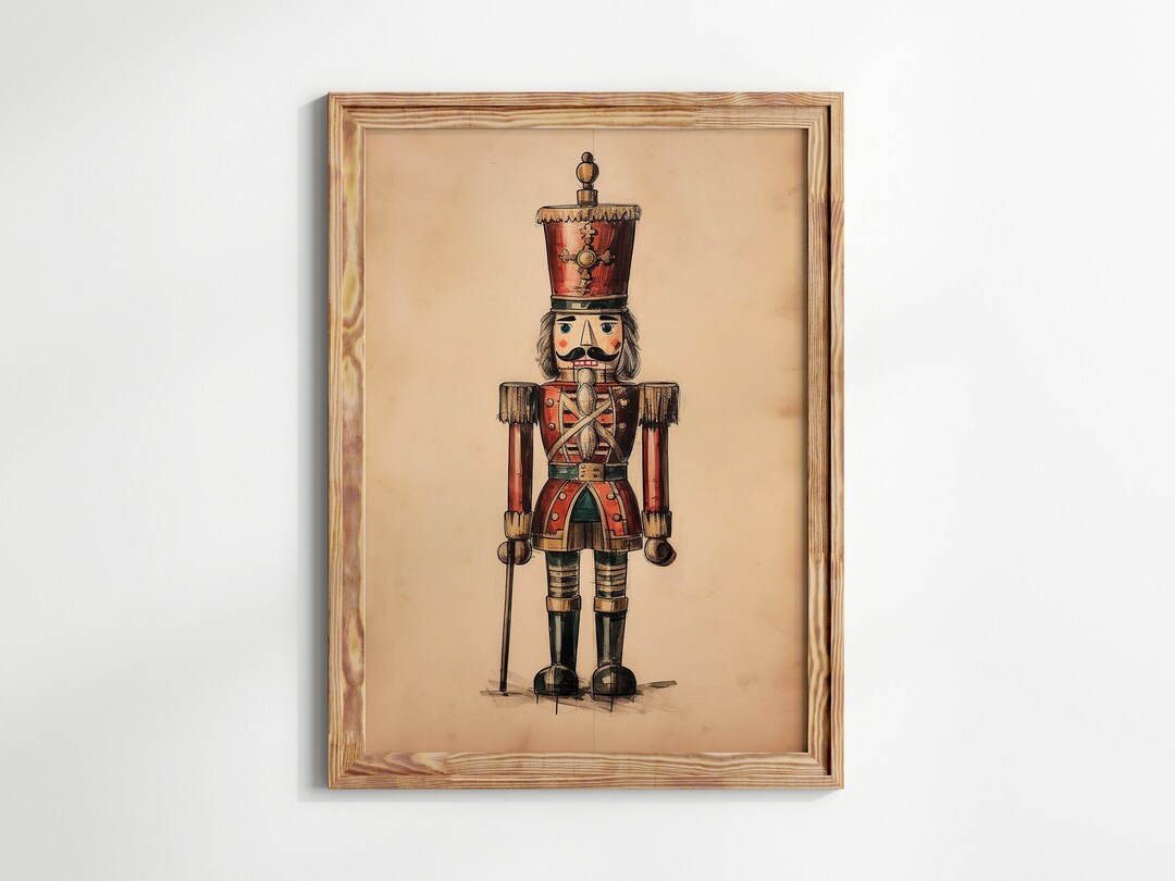Vintage Christmas Nutcracker Illustration Print, Christmas Decor
