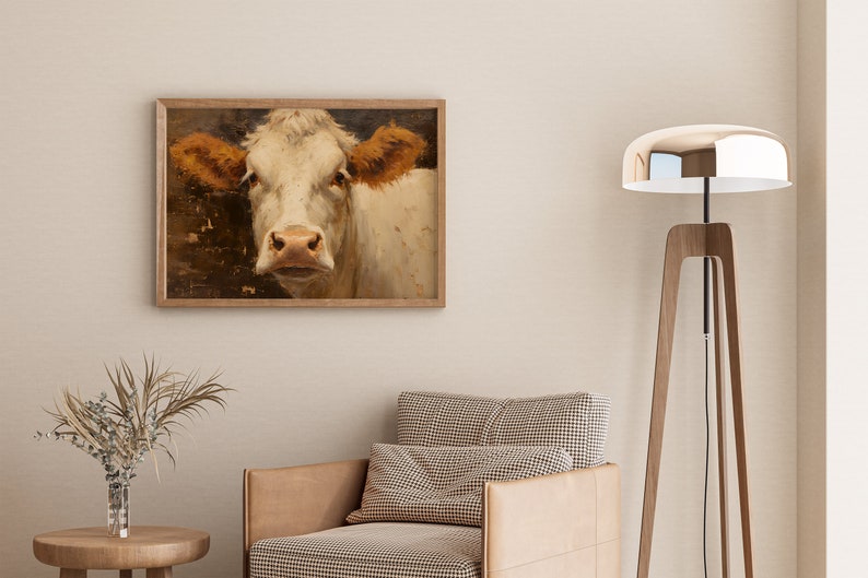 Cow Close up Portrait Painting Print, Cow Vintage Abstract Art Print ...