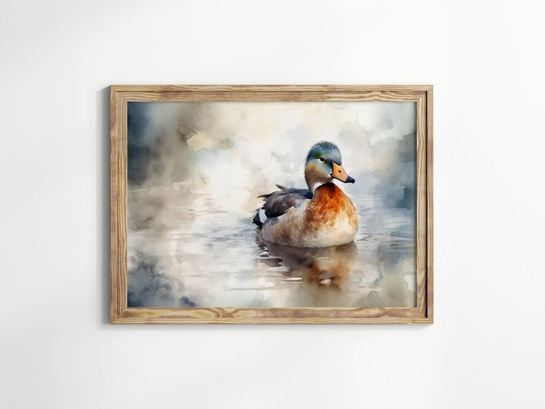 Duck Print Watercolor Painting, Summer Print, Country Farmhouse Decor, Summer Wall Art, Country Nursery Wall Art, Old Spring Art image 1