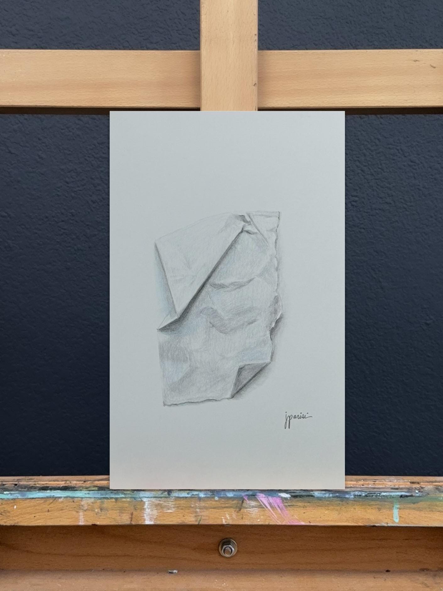 Original Colored Pencil Drawing, Crumpled Paper Still Life Art