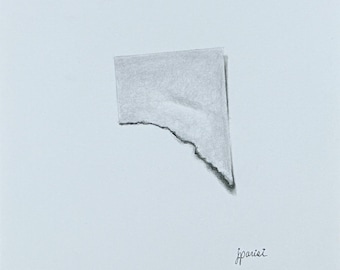 Dibujo hiperrealista en papel arrugado, 18 x 28 cm. Obra de arte original / Estudio de papel n.º 2