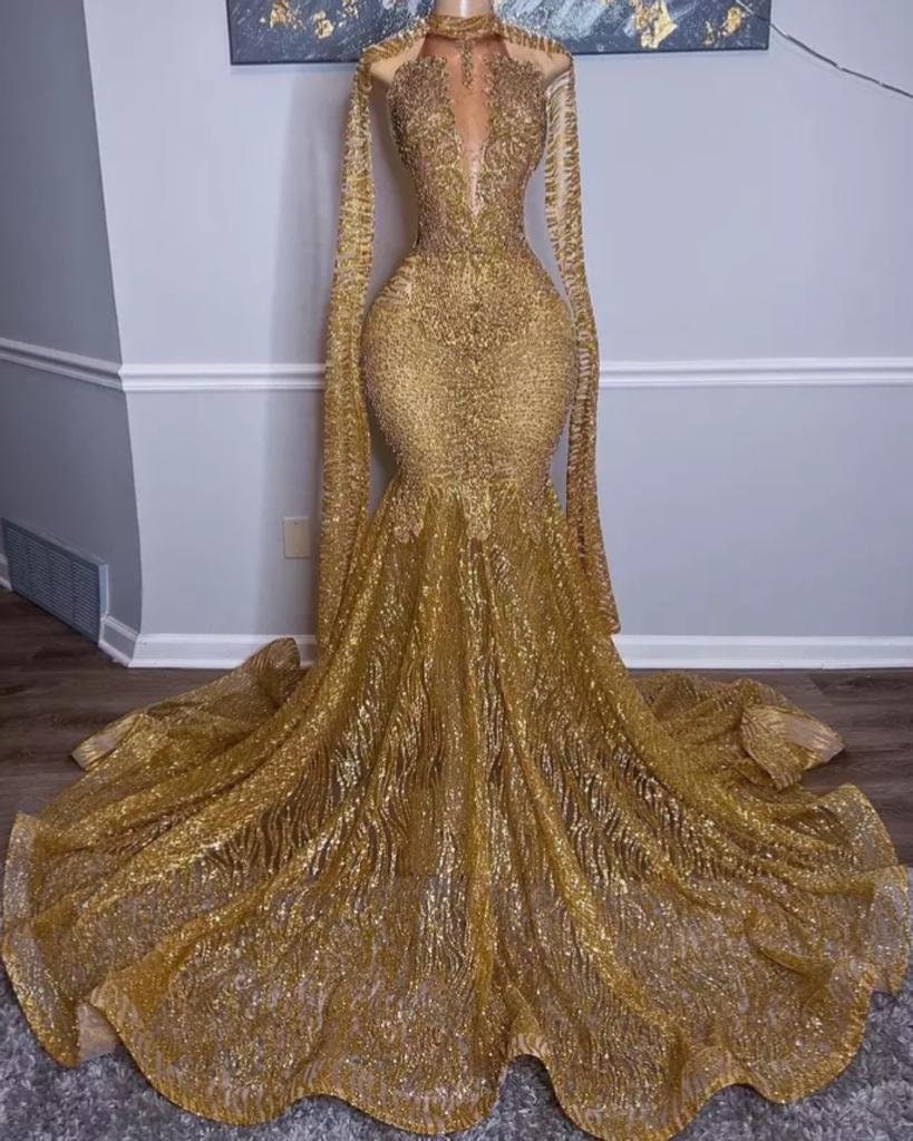 Luxury African Prom Dress Gold Mermaid Dress Bridesmaid Etsy