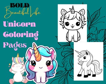Unicorn Coloring Pages | Interactive Learning for Kids | Girls coloring pages | 26 pages | Large Coloring Images | Instant download |