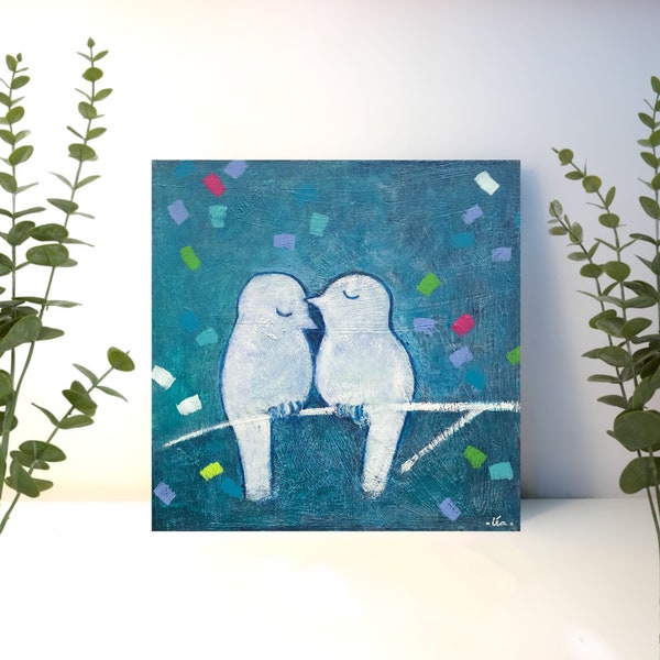 Acrylique sur toile "oiseaux amoureux" 29x29cm