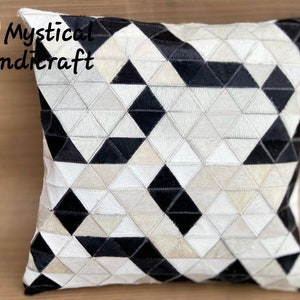 Handmade by Cowhide pillow cover black and white geometry design Cushion-Free shipping MC-12