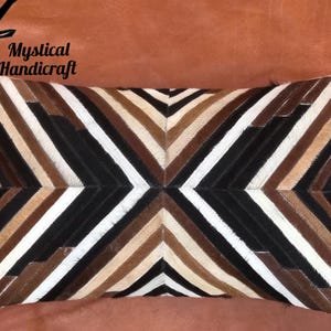 Handmade Cowhide Lumbar Pillow: Rustic Chic Patchwork Design (14x22)