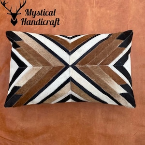 Handmade Cowhide Lumbar Pillow Cover: Genuine Vintage Leather