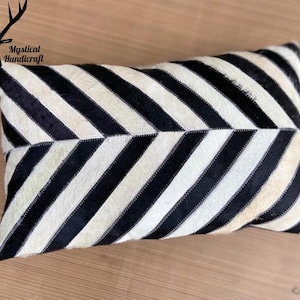Handmade Cowhide Lumbar Pillow Cover: Black & White Rustic Decor