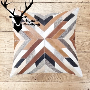 Handmade by Cowhide pillow cover Brown &White London design Cushion-Free shipping MC-19A