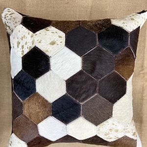 Handmade Cowhide Pillow Cover: Genuine Leather Home Decor