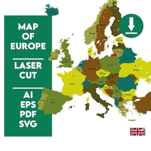Mapa da Europa – Arquivo para Corte a Laser em Camadas | Quebra-cabeça de Madeira / Arte de Parede