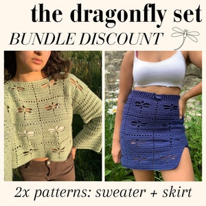 Crochet Bundle: Dragonfly Sweater & Skirt PDF Patterns