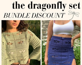 Crochet Bundle: Dragonfly Sweater & Skirt PDF Patterns