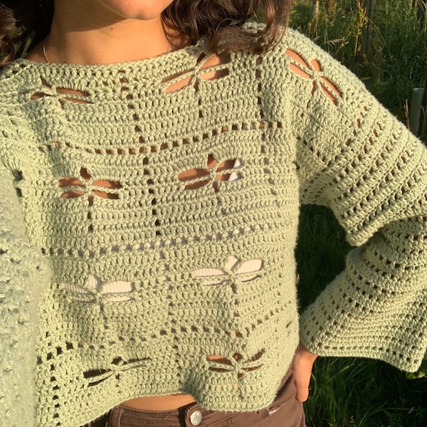 Modello PDF per maglione con libellule all'uncinetto